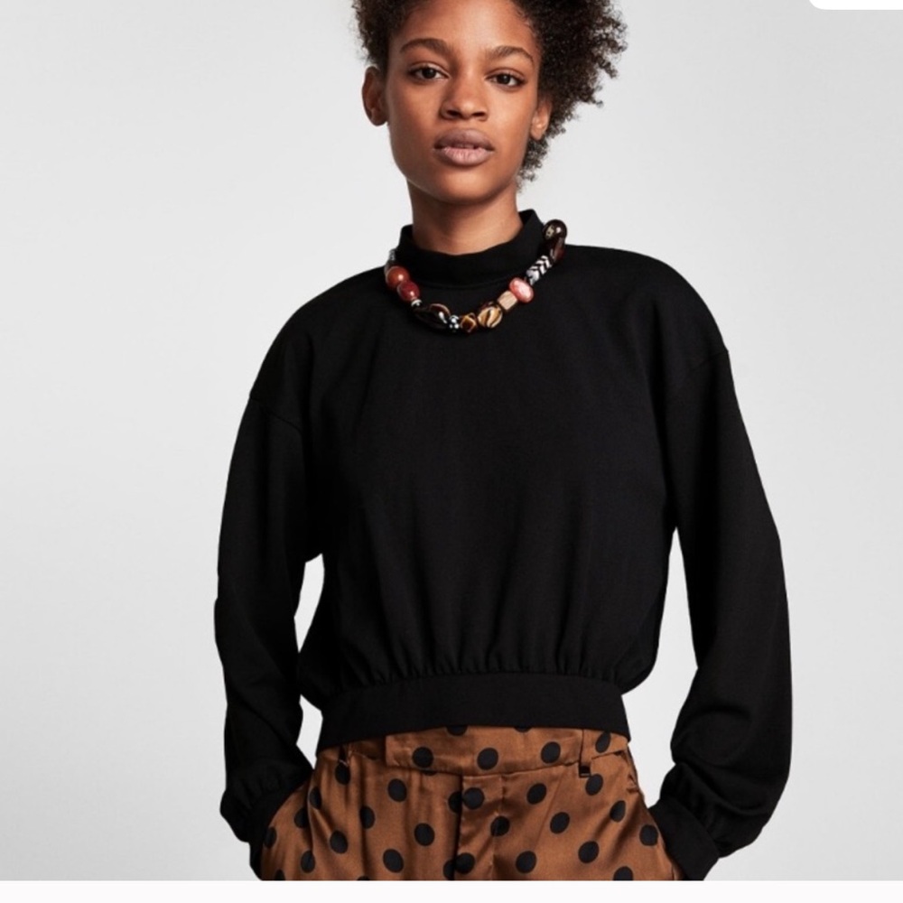 Zara black long sleeve open back blouse Size M